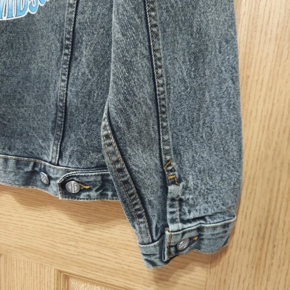 Vintage 80s USA Harley Davidson Eagle Black Denim Biker Jacket Mens Medium‎